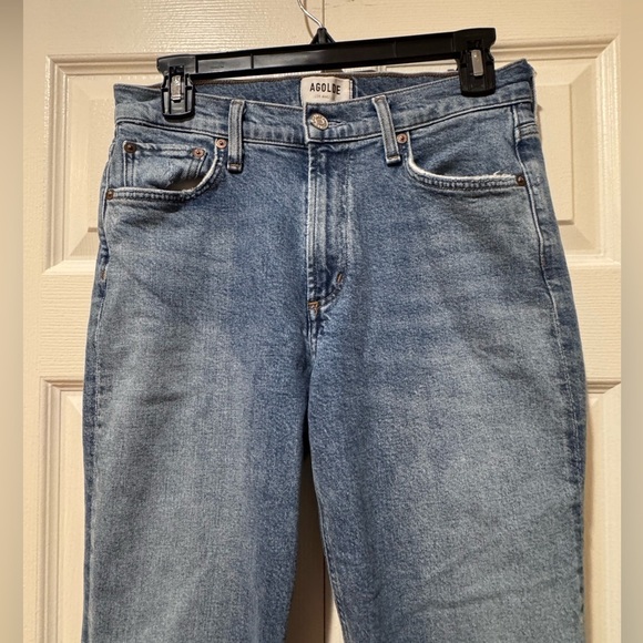 AGOLDE Lyle Jeans Women's Straight Mid Rise Blue Denim Distressed Sz 28 VGUC - Picture 2 of 12